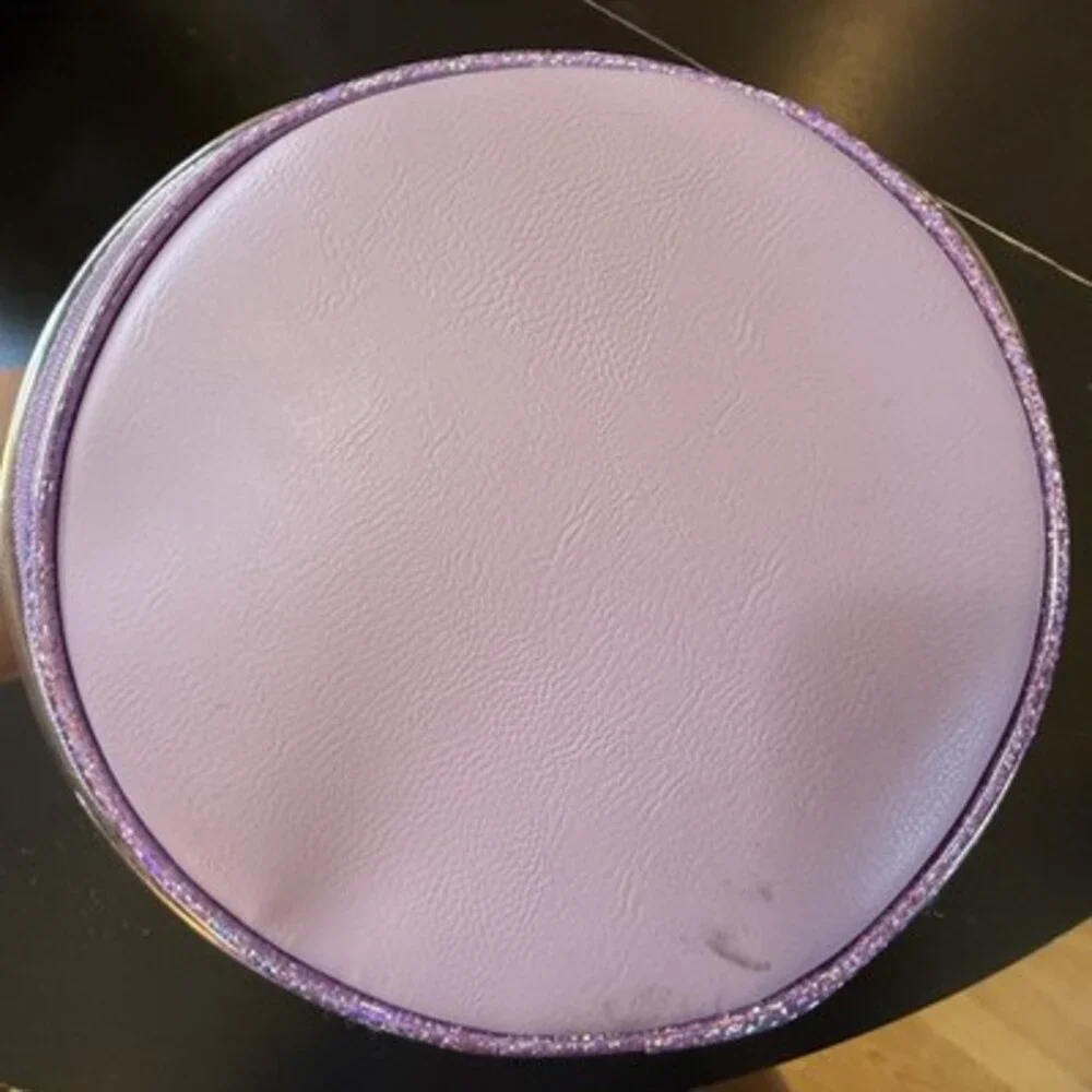 Girls travel train case orchid purple make-up bag clear chenille Ms Gwen OMG